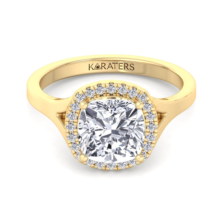 Cushion Cut Lab Grown Diamond Solitaire Engagement Ring With Halo