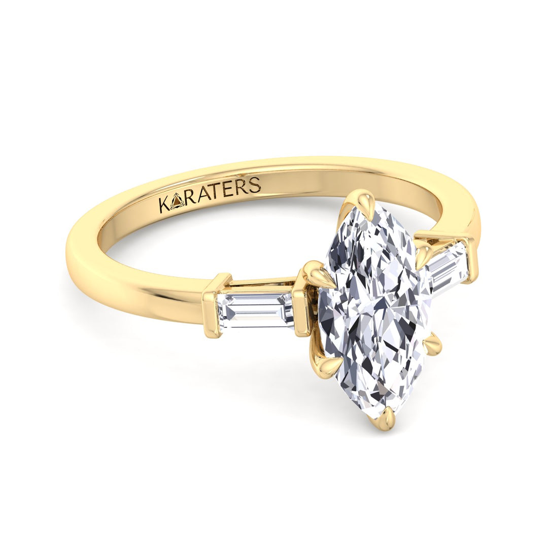 Marquise Shape Lab Grown Diamond Engagement Ring With Baguette SideStones