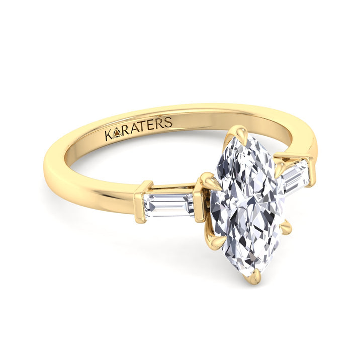 Marquise Shape Lab Grown Diamond Engagement Ring With Baguette SideStones