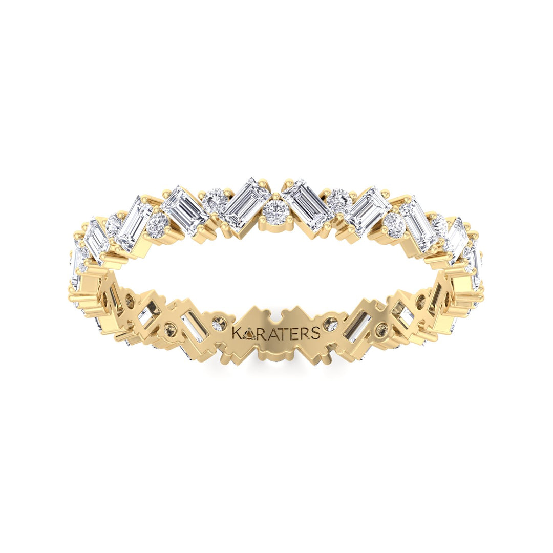 Round and Baguette Shape Lab Grown Diamond Offset Band