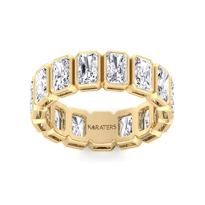 Bezel Set Radiant Shape Lab Grown Diamond Eternity Band Yellow Gold 18K