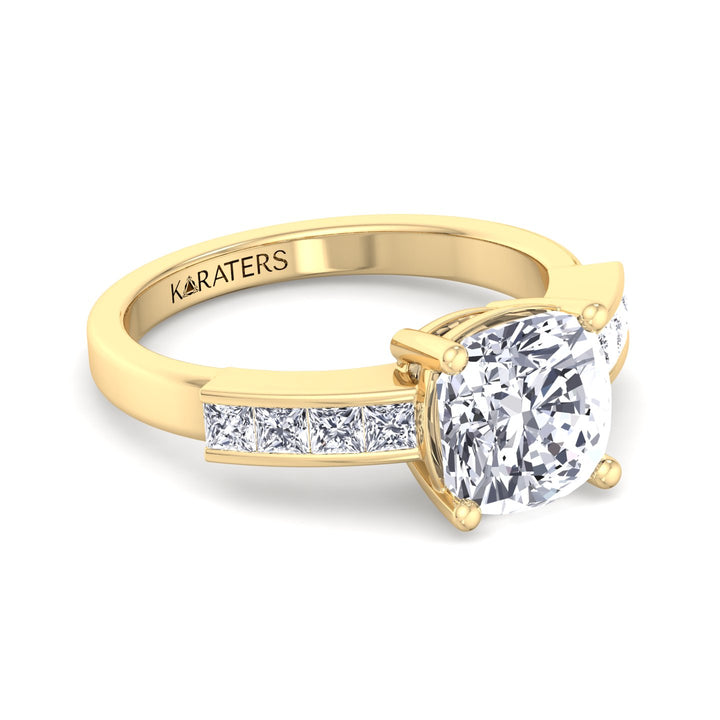 Cushion Cut Lab Grown Diamond Engagement Ring With Channel Band