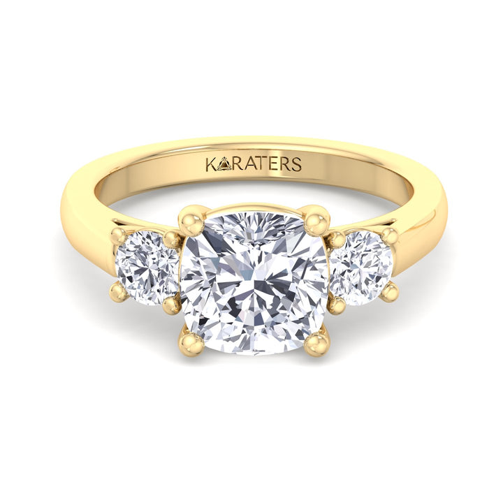 Cushion Cut Solitaire Lab Grown Diamond Engagement Ring With Round SideStones