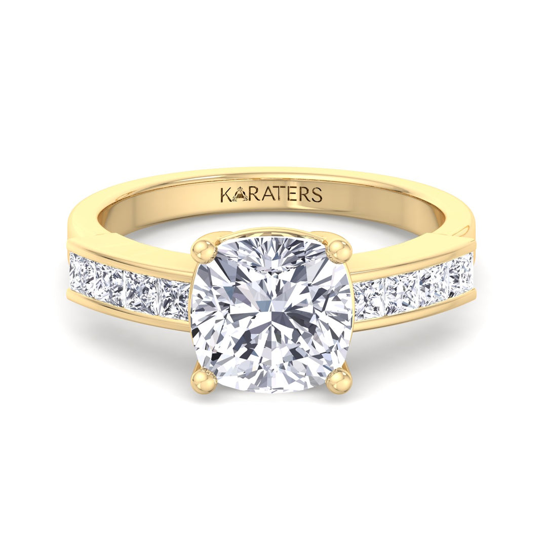 Cushion Cut Lab Grown Diamond Engagement Ring with SideStones