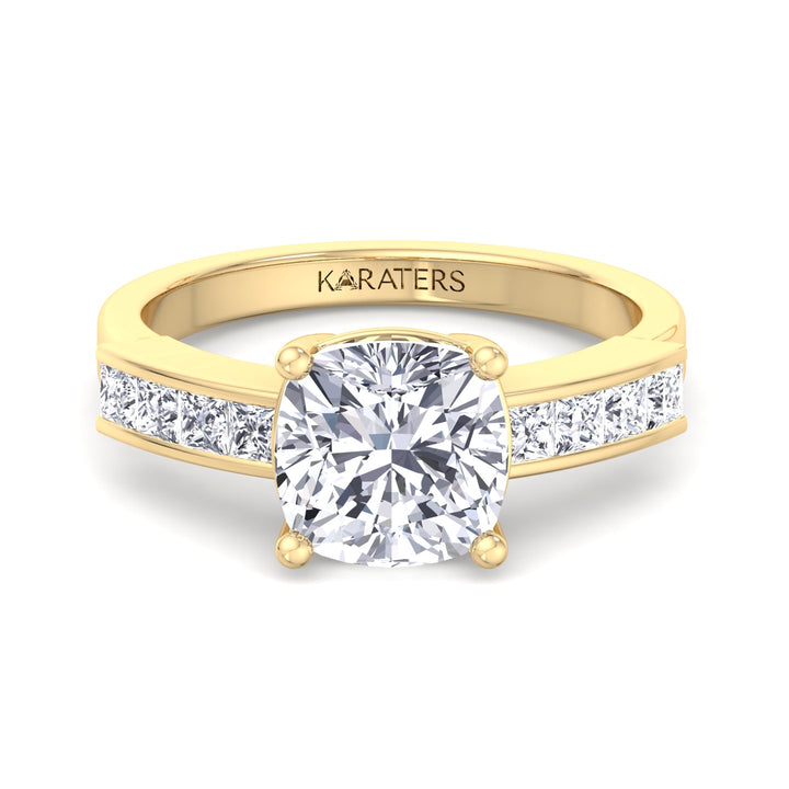 Cushion Cut Lab Grown Diamond Engagement Ring with SideStones