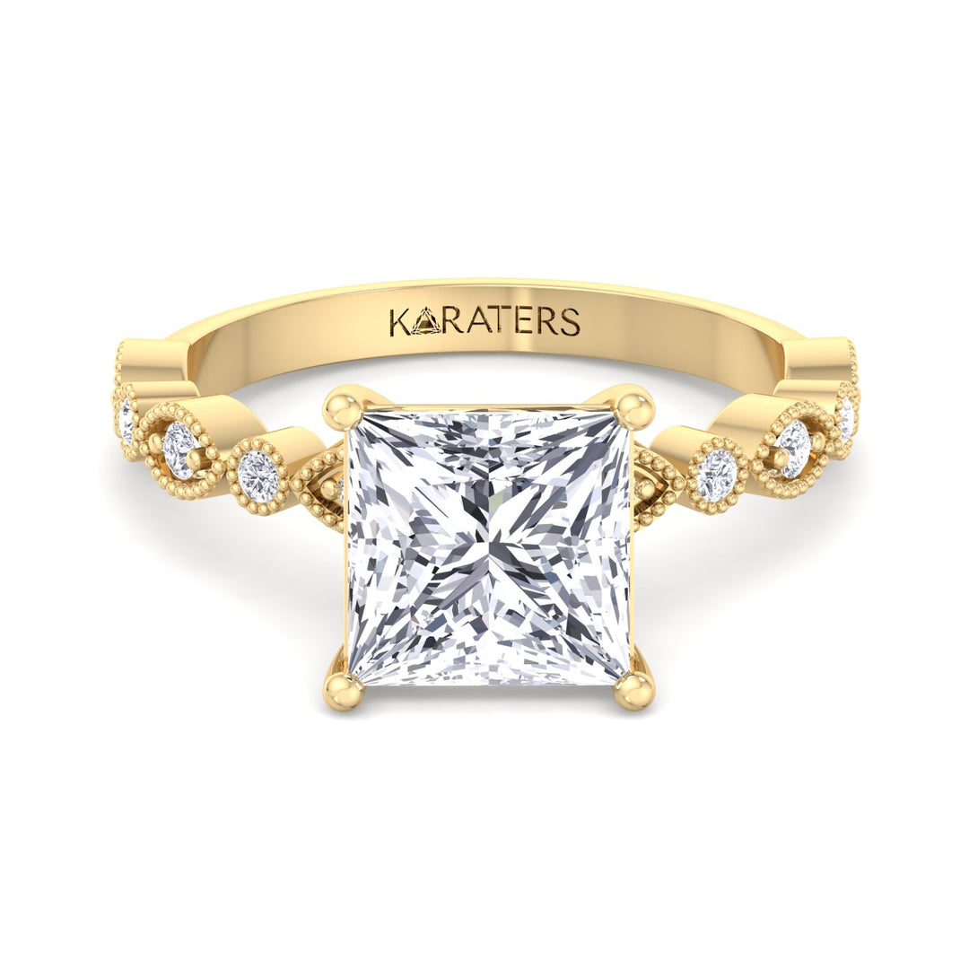 Princess Cut Lab-Grown Diamond Engagement Ring with Detailed SideStones