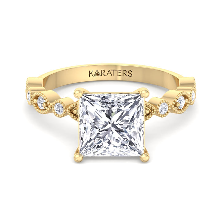 Princess Cut Lab-Grown Diamond Engagement Ring with Detailed SideStones