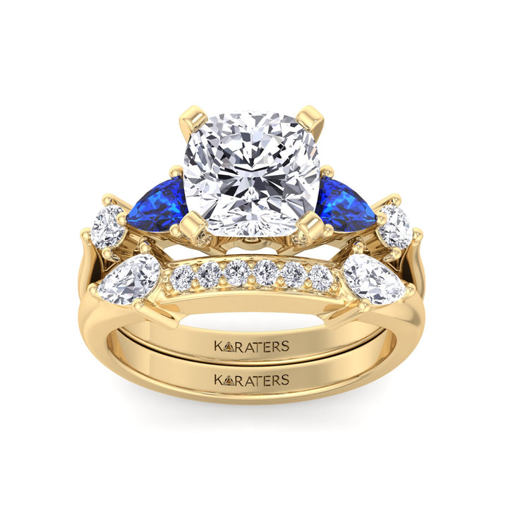 3.95CT Total Weight Multi Shape Lab Grown Diamond Wedding Set Yellow Gold 14K
