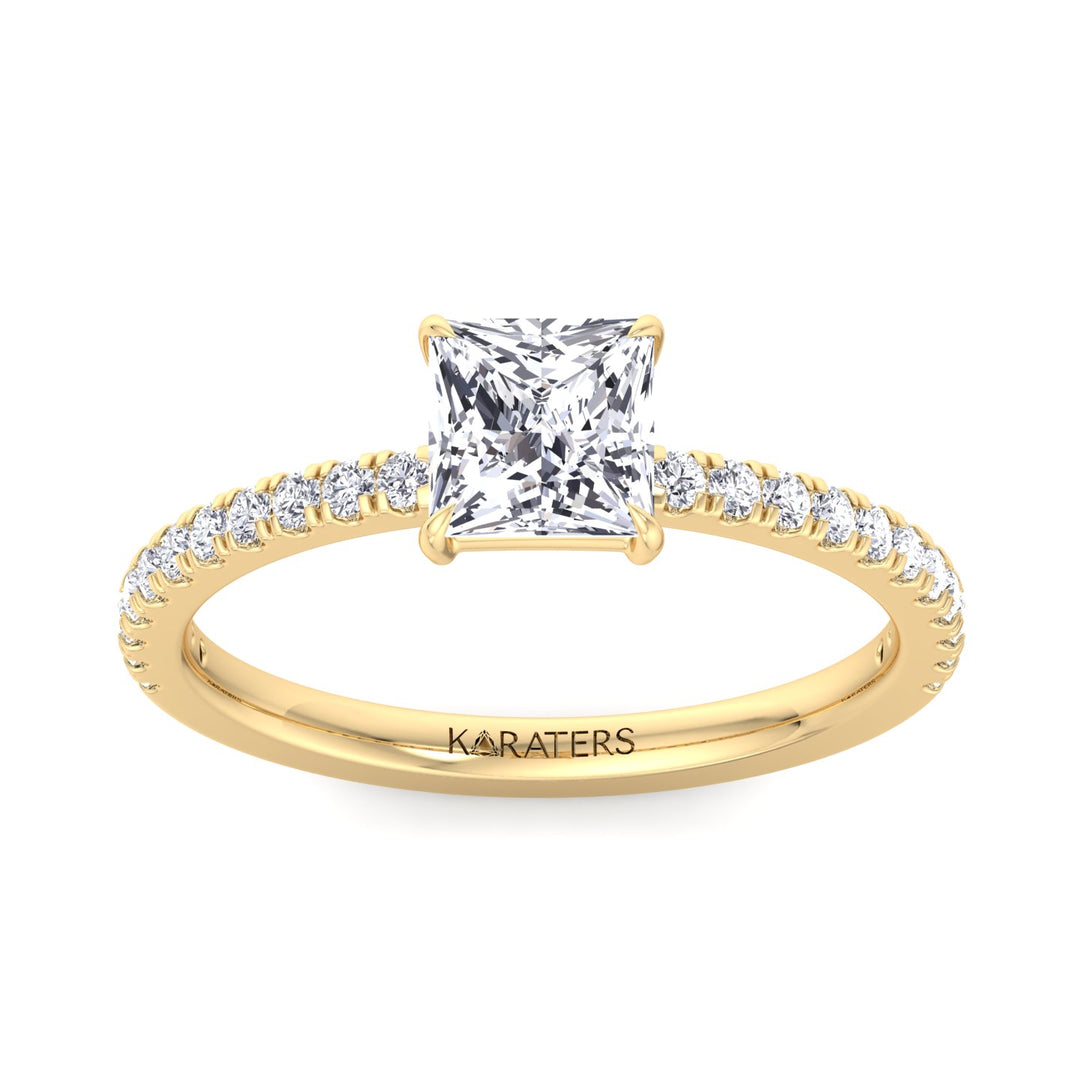 Princess Cut Lab Grown Diamond Engagement Ring with Pave Band