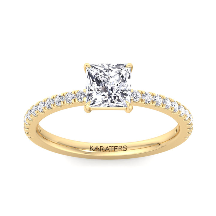 Princess Cut Lab Grown Diamond Engagement Ring with Pave Band