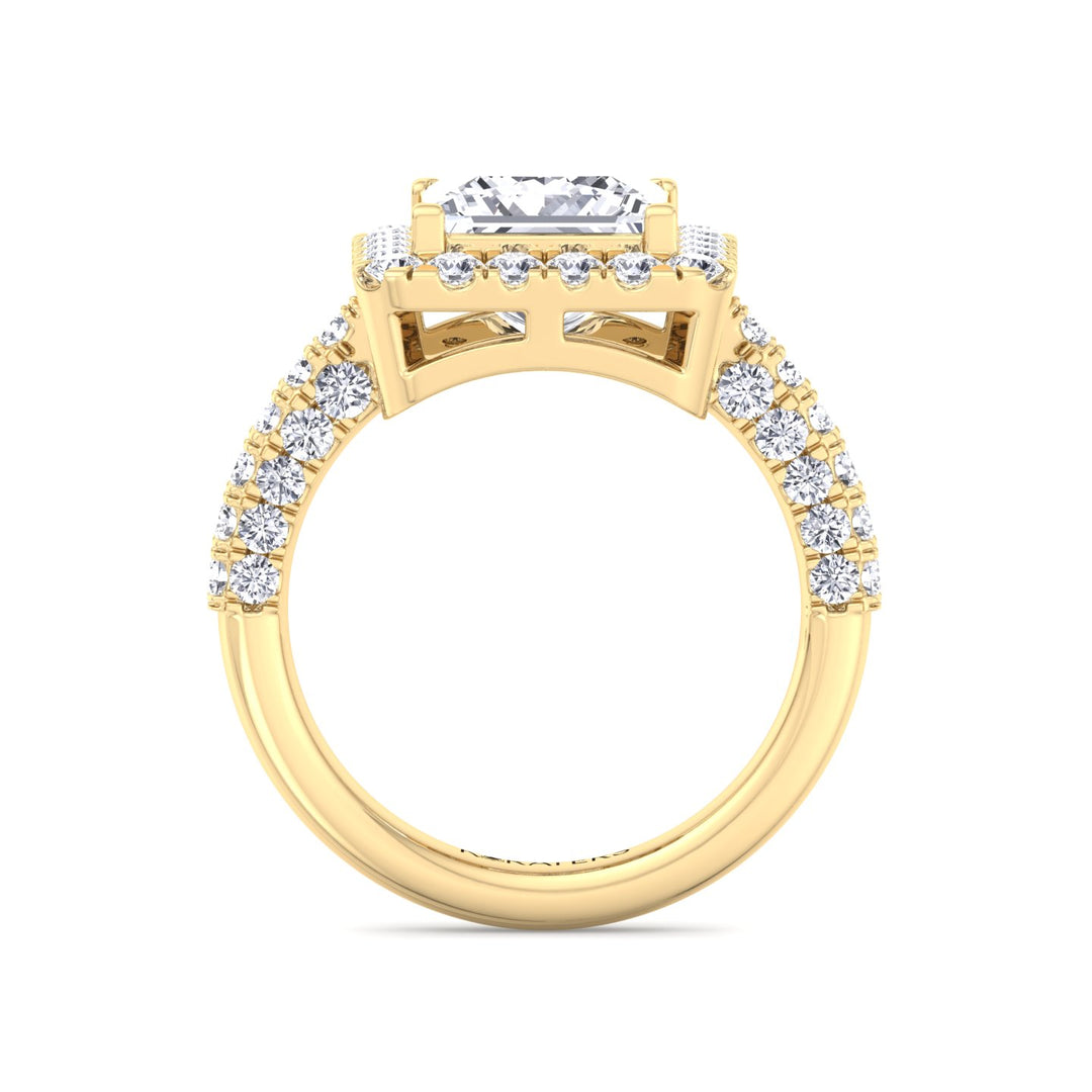 Princess Shape Lab Grown Diamond Halo Engagement Ring with a Semi Pave Band