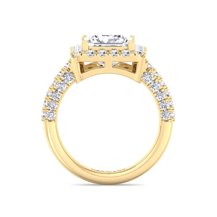Princess Shape Lab Grown Diamond Halo Engagement Ring with a Semi Pave Band