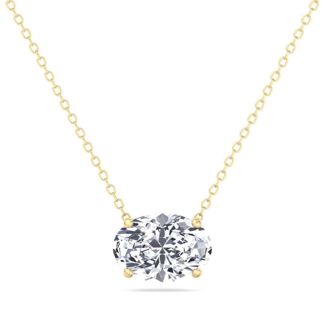 Floating Oval Shape Lab Grown Diamond Pendant-Yellow Gold