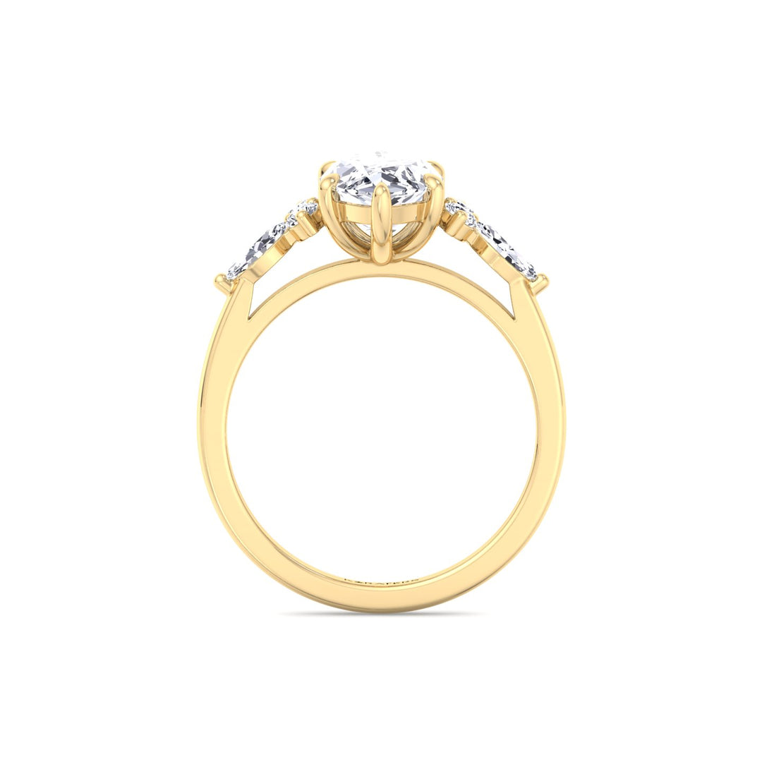 Marquise Shape Lab Grown Diamond Engagement Ring with Marquise and Round Sidestones-14K-1CT-2CT-3CT-4CT-5CT-6CT-7CT-8CT-9CT-10CT-Yellow Gold