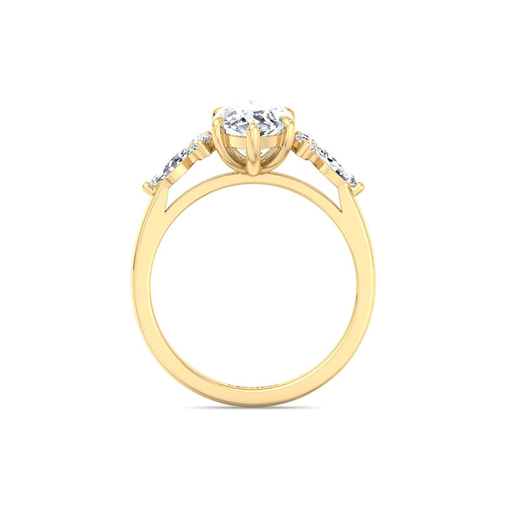 Marquise Shape Lab Grown Diamond Engagement Ring with Marquise and Round Sidestones-14K-1CT-2CT-3CT-4CT-5CT-6CT-7CT-8CT-9CT-10CT-Yellow Gold