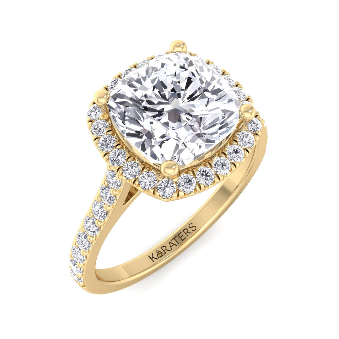 Cushion Cut Halo Lab Grown Diamond Engagement Ring With Thick Pave Band