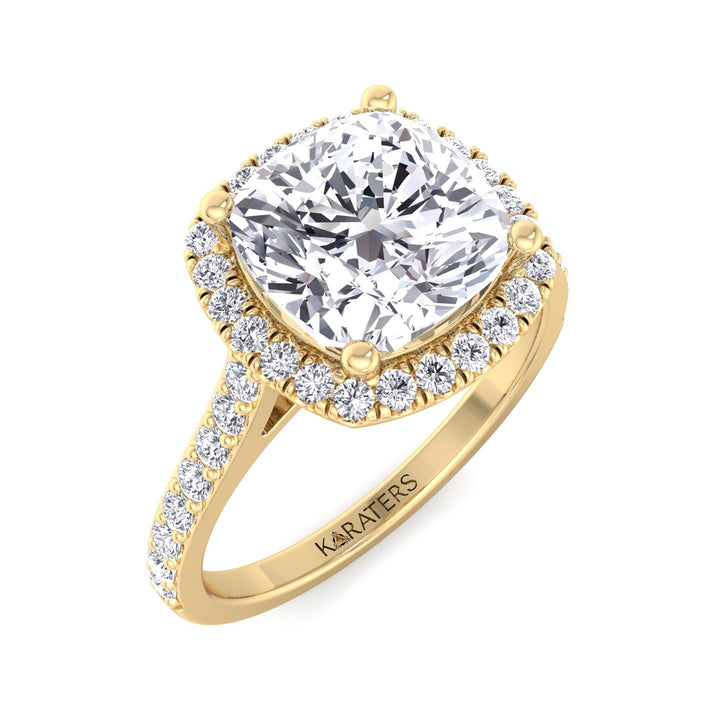 Cushion Cut Halo Lab Grown Diamond Engagement Ring With Thick Pave Band
