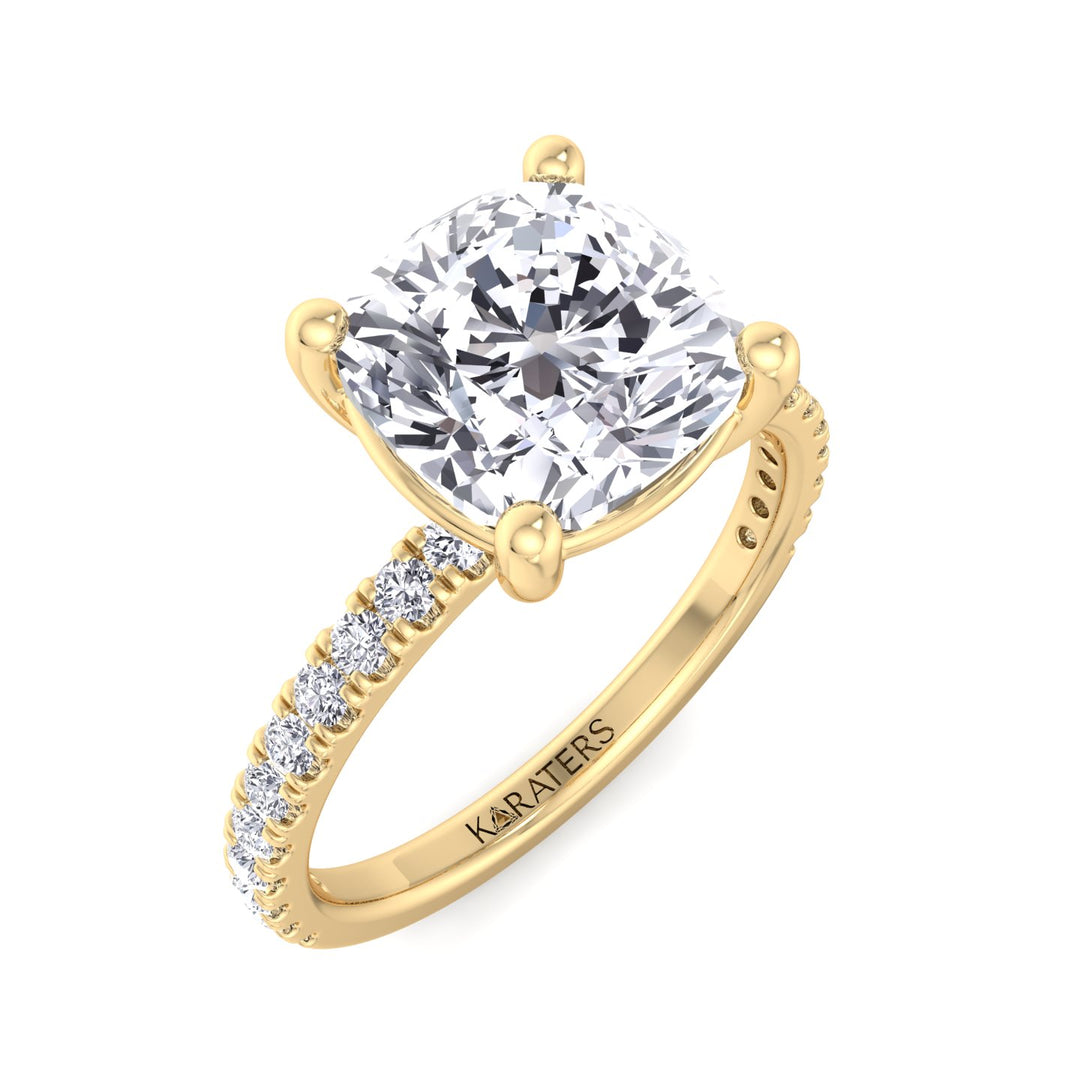 Cushion Cut Lab Grown Diamond Engagement Ring with SideStones