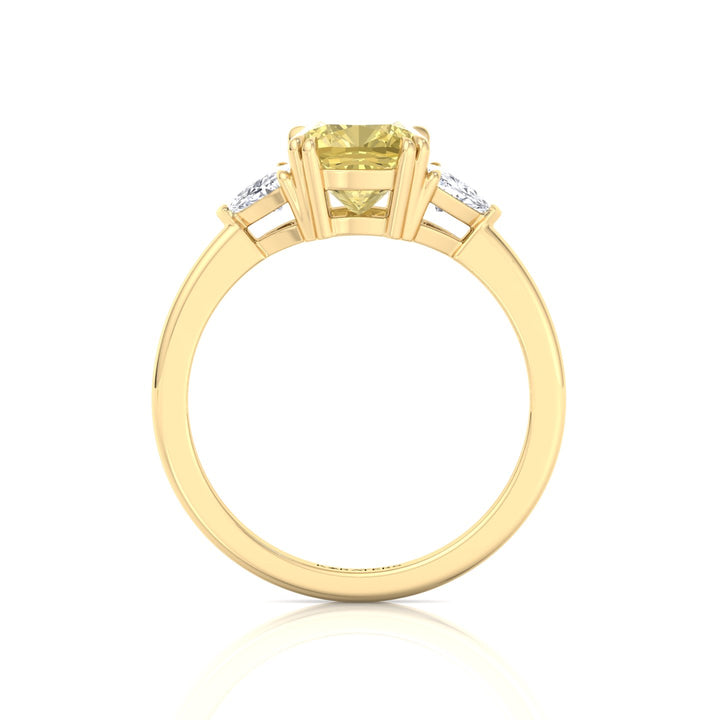 Fancy Yellow Cushion Cut Lab Grown Diamond Engagement Ring with Trillion Sidestones Yellow Gold