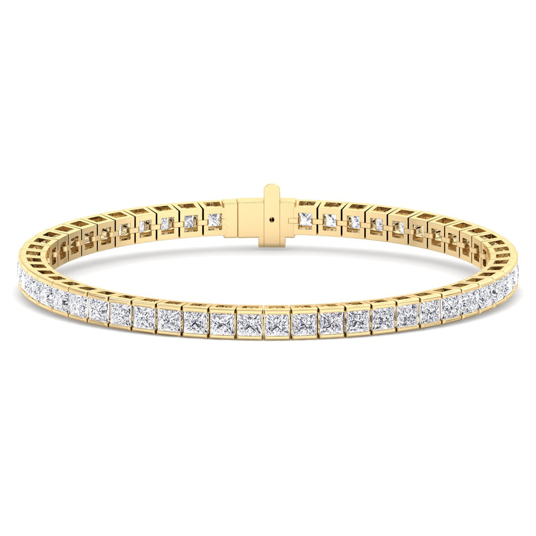 Princess Cut Lab Grown Diamond Tennis Bracelet 14K Solid Gold 10.50CT Yellow