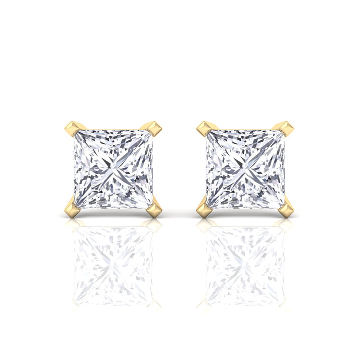Princess Lab Grown Diamond Studs- Yellow Gold- 14K