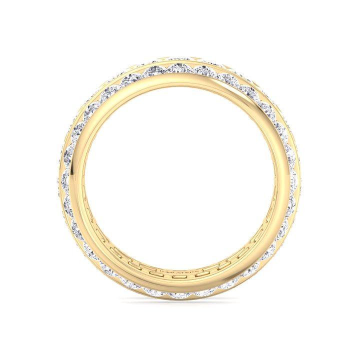 3 Row Channel Set Princess And Round Cut Lab Grown Diamond Eternity Band -  Yellow Gold 18K