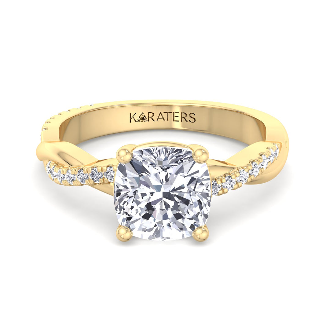 Cushion Cut Lab Grown Diamond Engagement Ring With Twist Band & SideStones