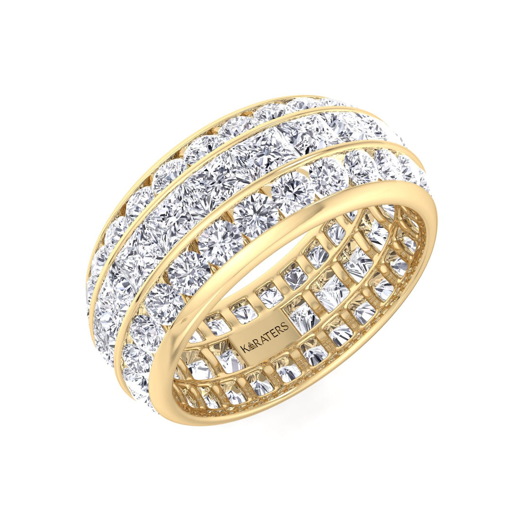 3 Row Channel Set Princess And Round Cut Lab Grown Diamond Eternity Band -  Yellow  Gold