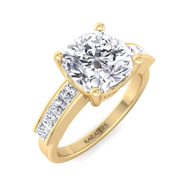 Cushion Cut Lab Grown Diamond Engagement Ring with SideStones