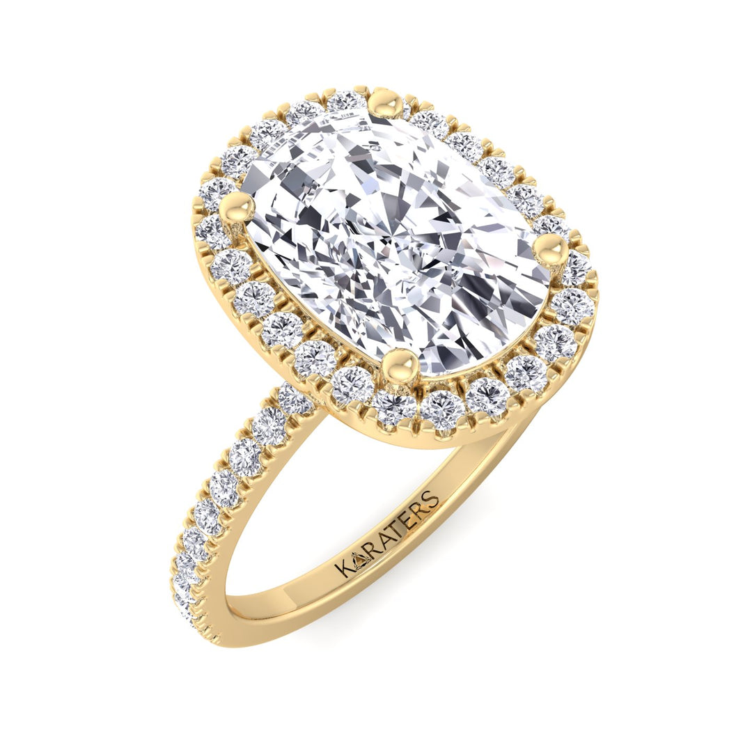 Elongated Cushion Cut Halo Lab Grown Diamond Engagement Ring with Side Stones
