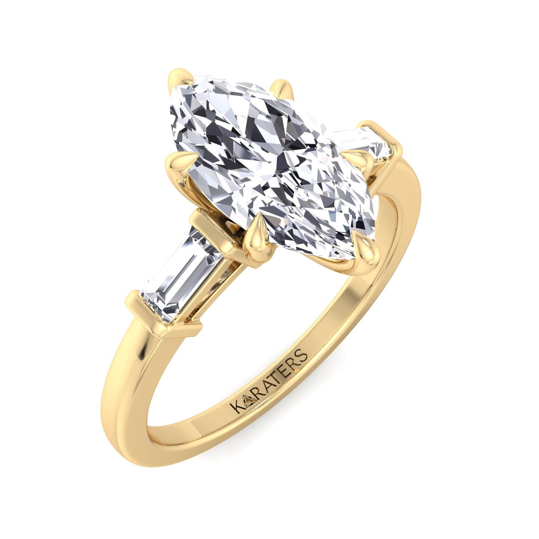 Marquise Shape Lab Grown Diamond Engagement Ring With Baguette SideStones
