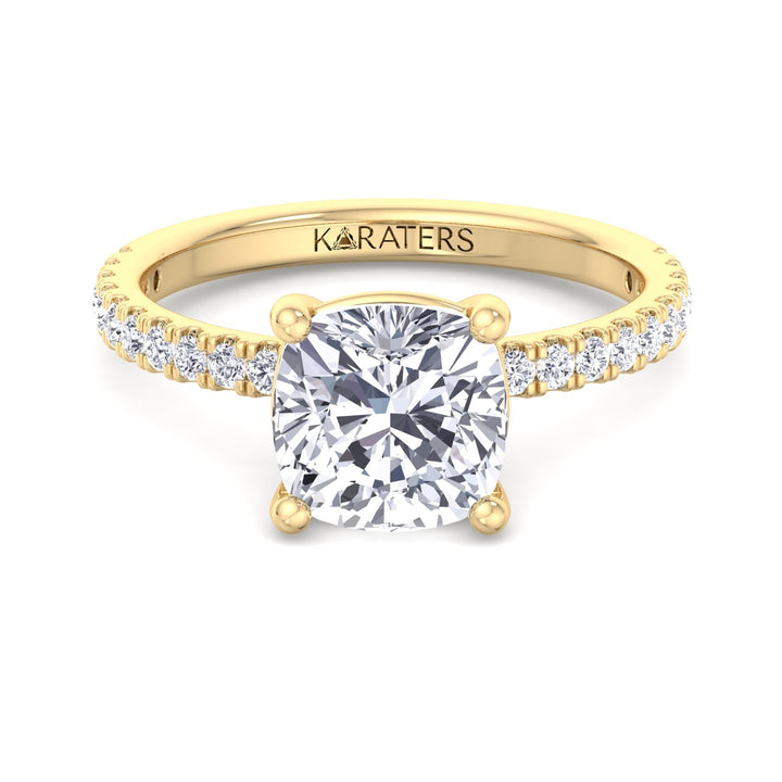 Cushion Cut Lab Grown Diamond Engagement Ring with SideStones