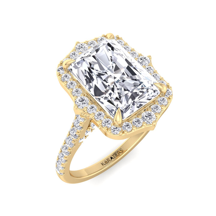 3CT Vintage Style Radiant Cut Lab Grown Diamond Engagement Ring with Halo- Yellow Gold