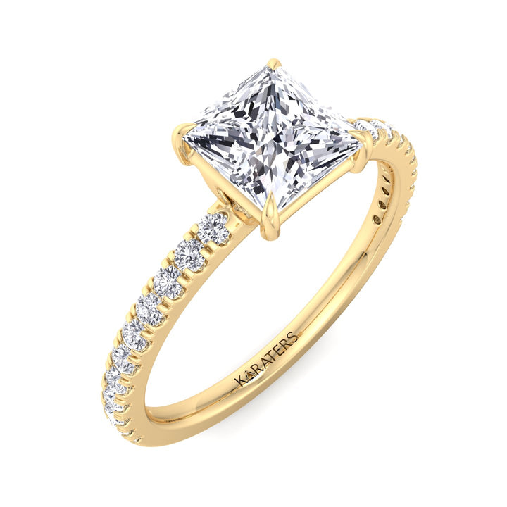 Princess Cut Lab Grown Diamond Engagement Ring with Pave Band