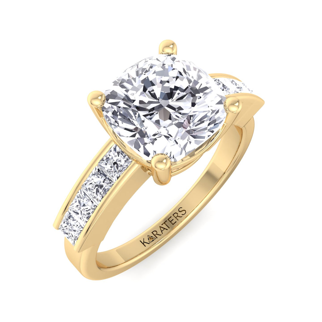 Cushion Cut Lab Grown Diamond Engagement Ring With Channel Band