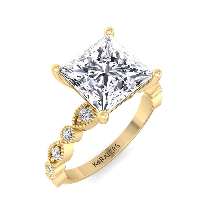 Princess Cut Lab-Grown Diamond Engagement Ring with Detailed SideStones
