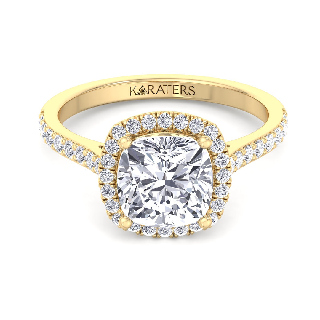 Cushion Cut Halo Lab Grown Diamond Engagement Ring With Thick Pave Band