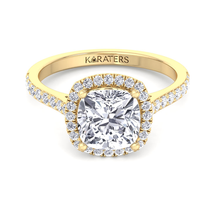 Cushion Cut Halo Lab Grown Diamond Engagement Ring With Thick Pave Band