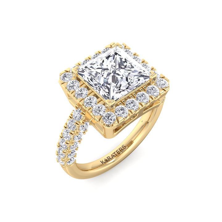 Princess Shape Lab Grown Diamond Halo Engagement Ring with a Semi Pave Band
