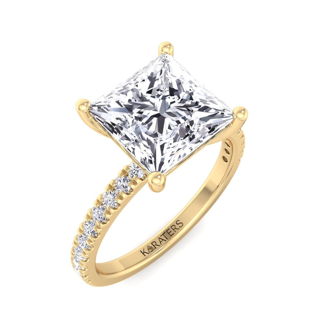 Princess Cut Lab Grown Diamond Engagement Ring with Pave SideStones