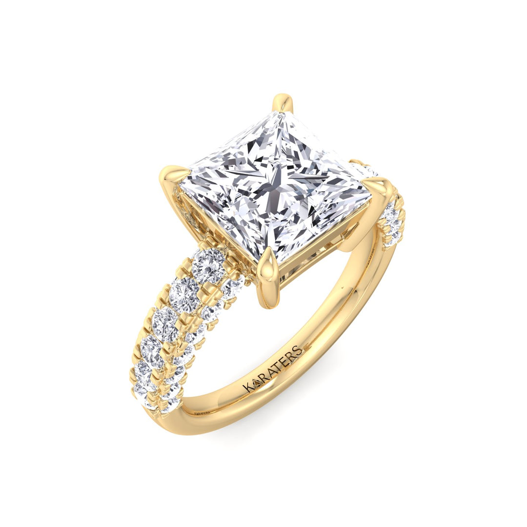 Princess Shape Lab Grown Diamond Engagement Ring with Pave Band