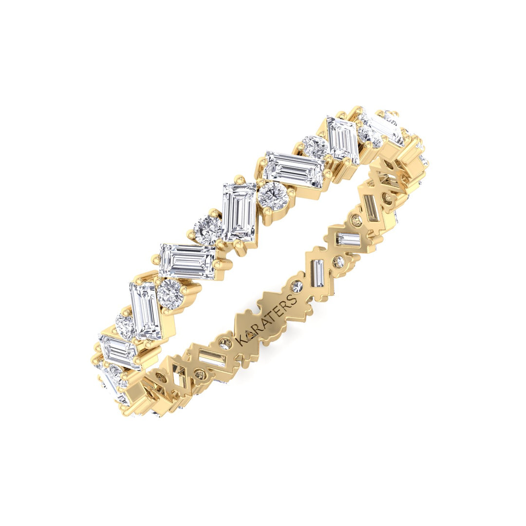 Round and Baguette Shape Lab Grown Diamond Offset Band