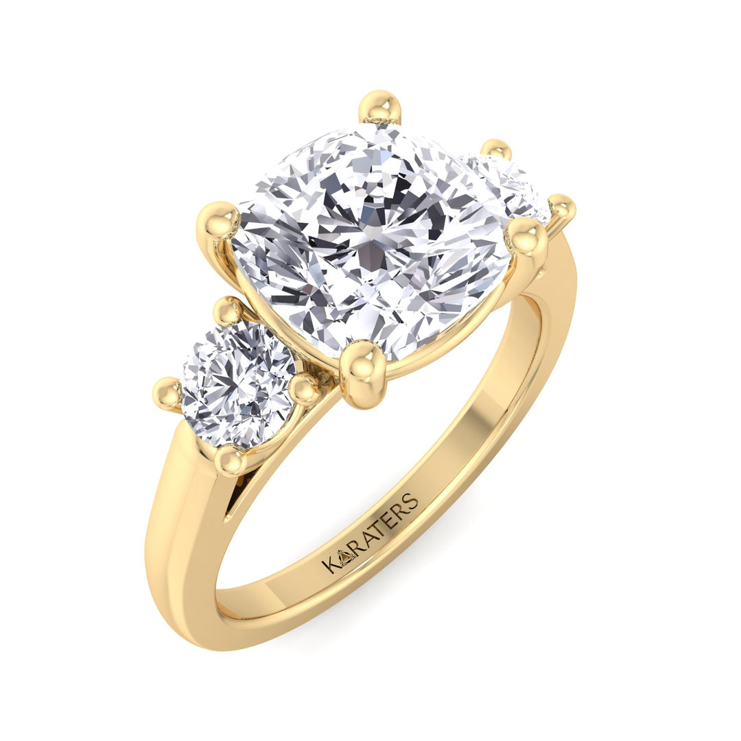 Cushion Cut Solitaire Lab Grown Diamond Engagement Ring With Round SideStones