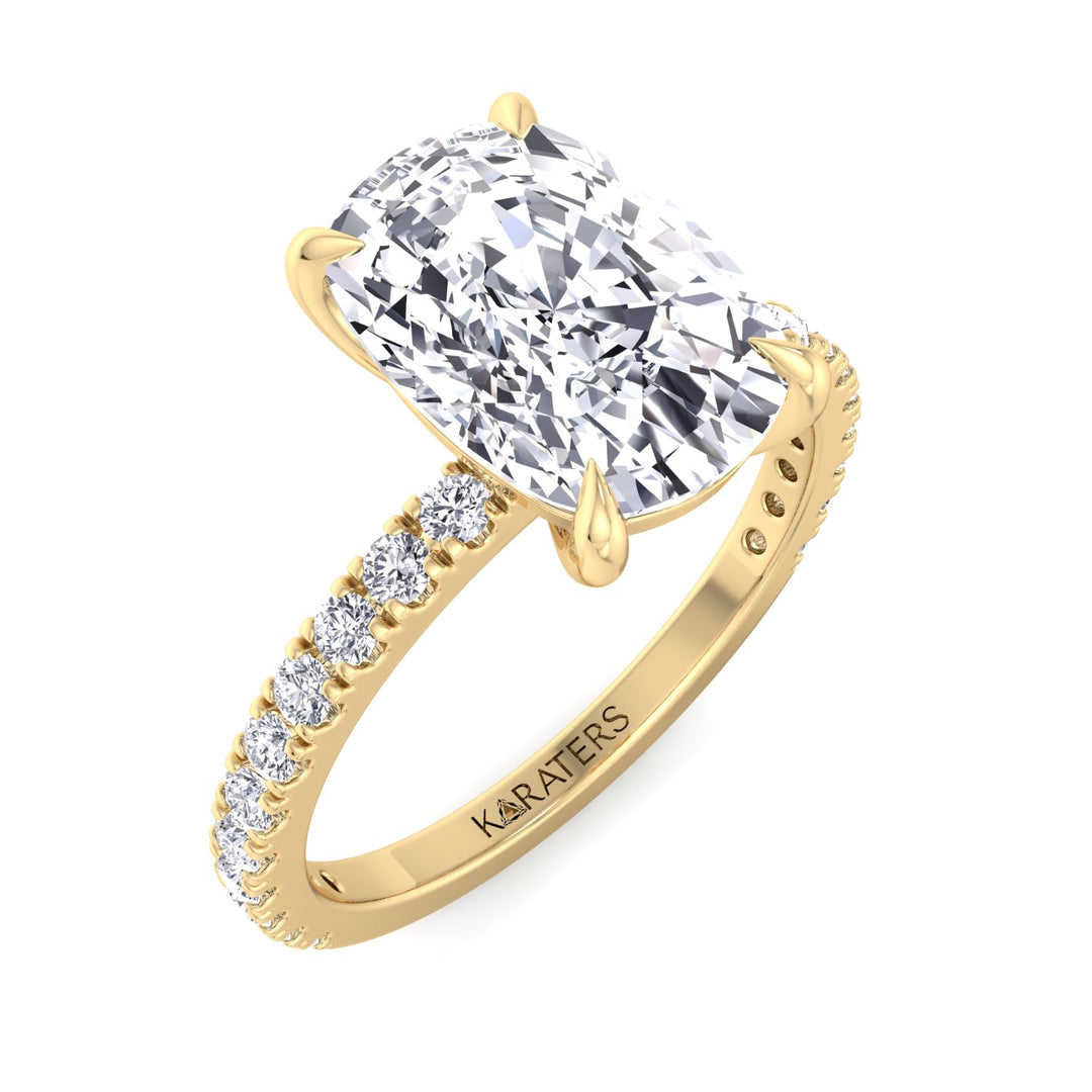 Elongated Cushion Cut Lab Grown Diamond Engagement Ring with Sidestones