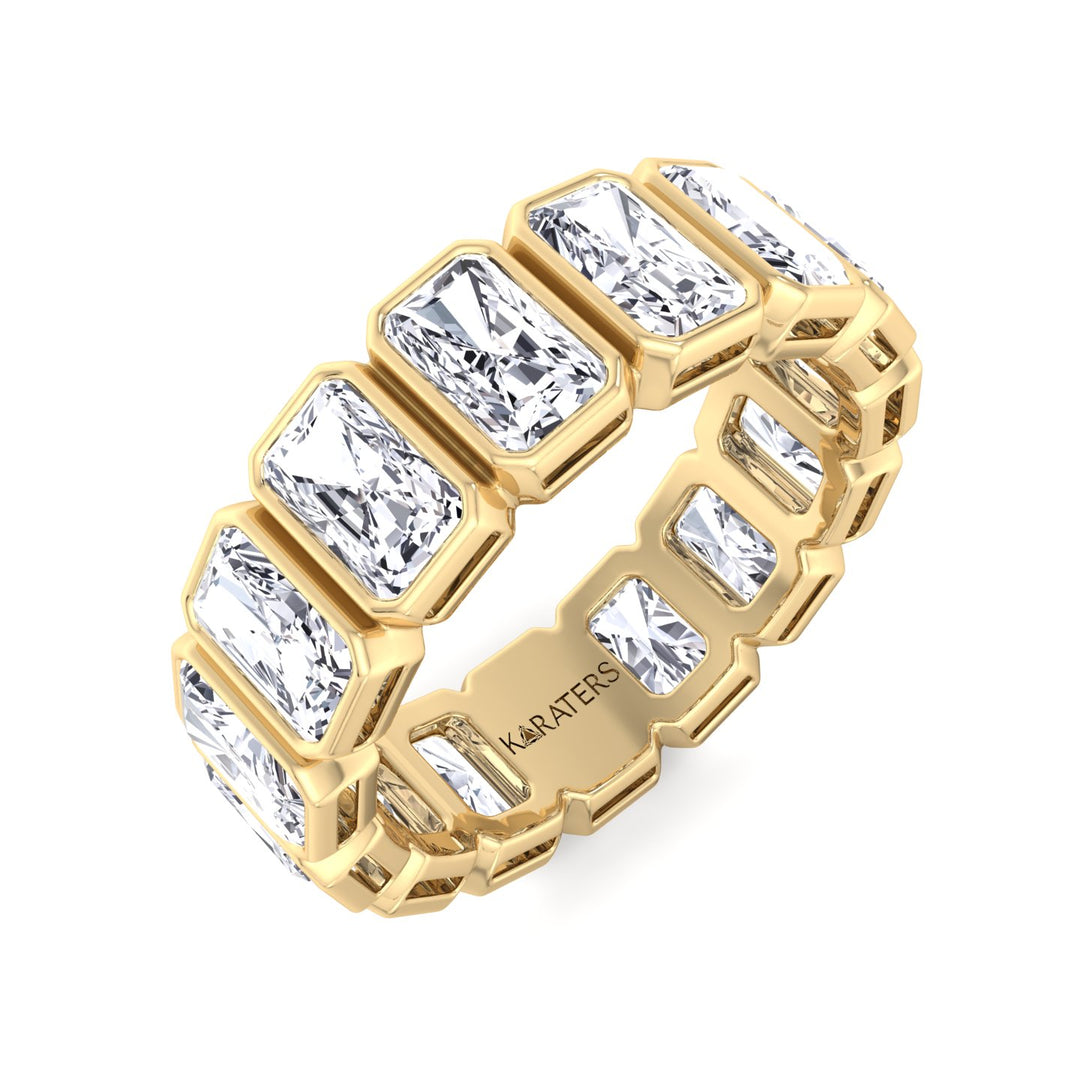 Bezel Set Radiant Shape Lab Grown Diamond Eternity Band Yellow Gold 14K