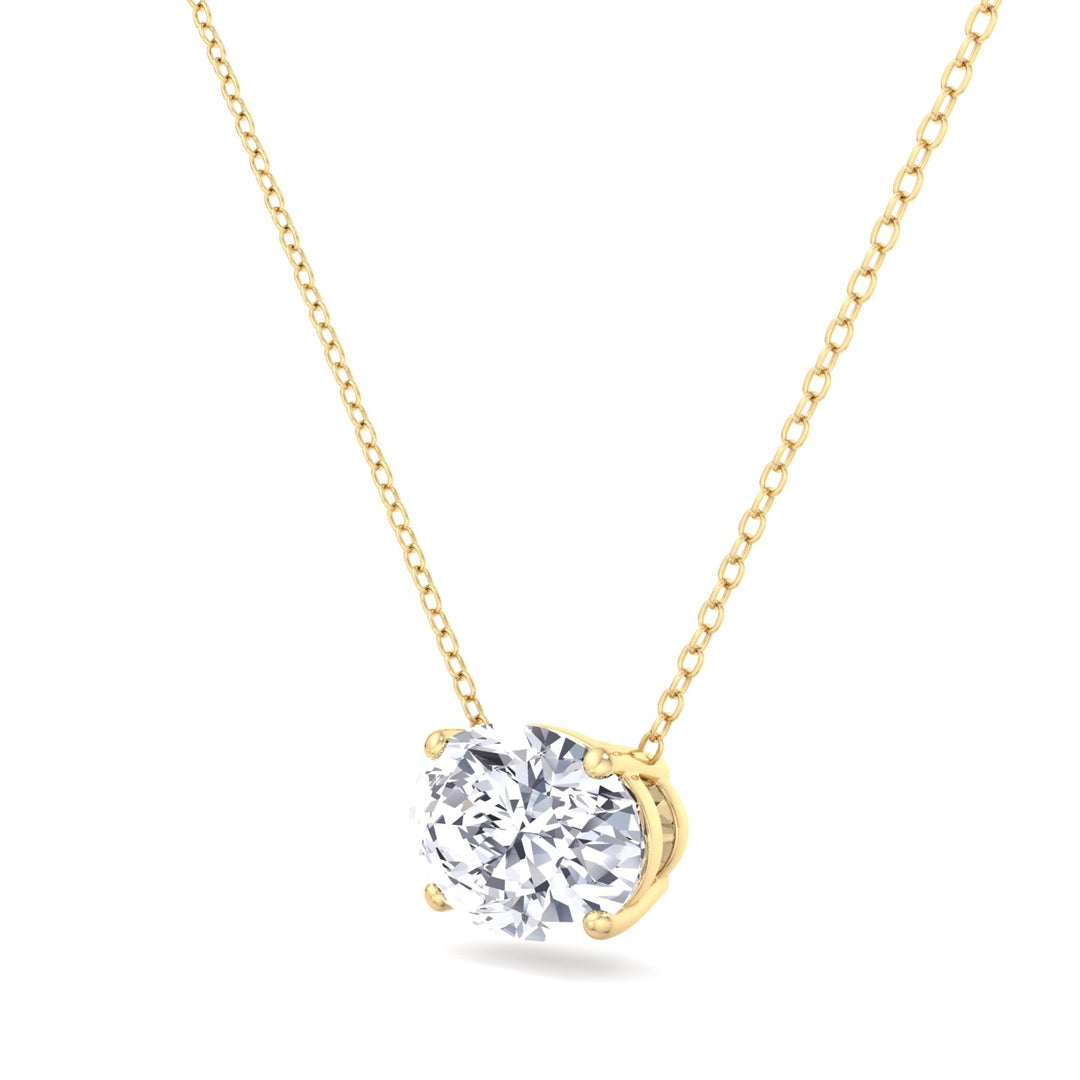 Floating Oval Shape Lab Grown Diamond Pendant-Yellow Gold- 18K