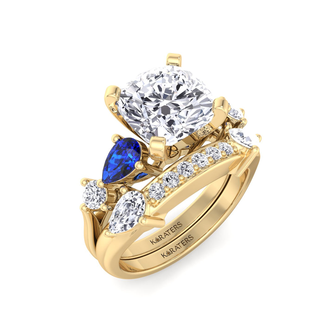 3.95CT Total Weight Multi Shape Lab Grown Diamond Wedding Set Yellow Gold 14K 18K