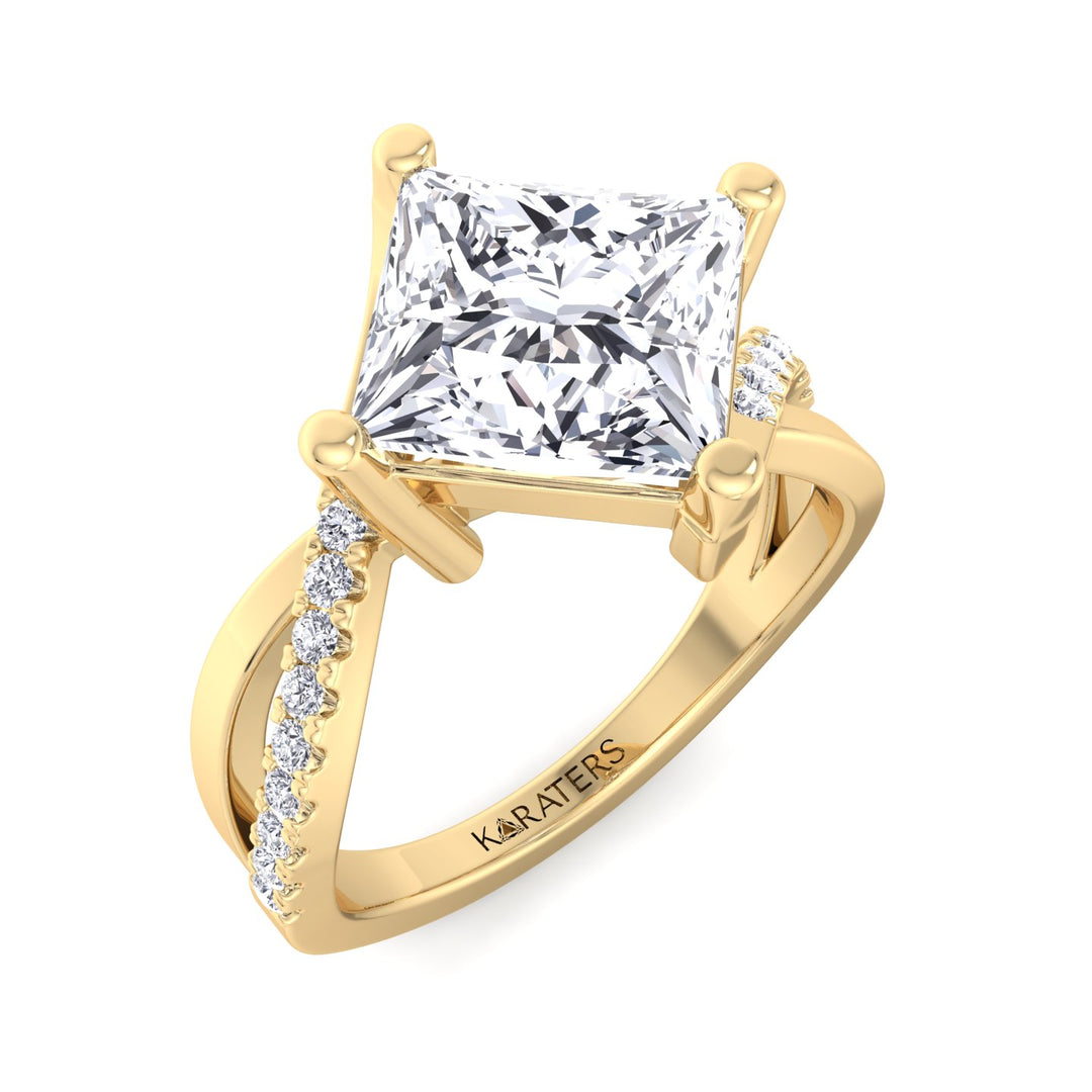 Princess Cut Lab Grown Diamond Engagement Ring With A Wrap Detail SideStones