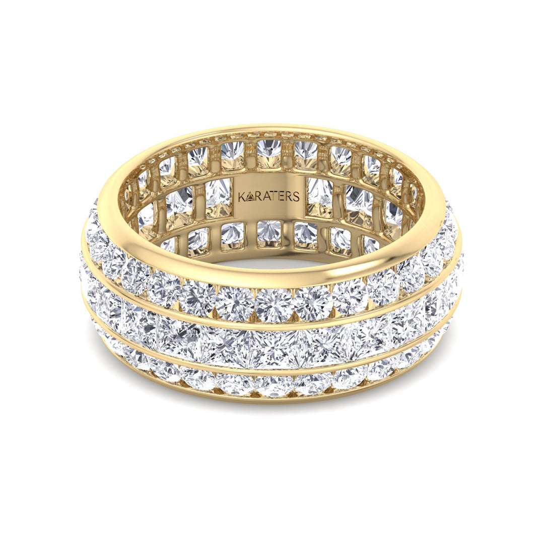 3 Row Channel Set Princess And Round Cut Lab Grown Diamond Eternity Band -  Yellow Gold 14K
