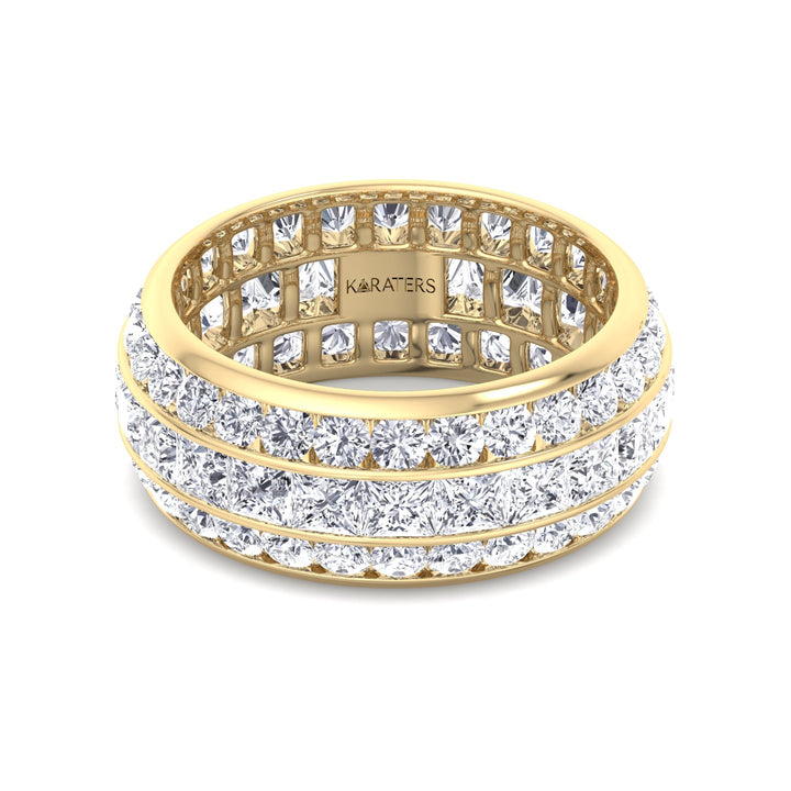 3 Row Channel Set Princess And Round Cut Lab Grown Diamond Eternity Band -  Yellow Gold 14K